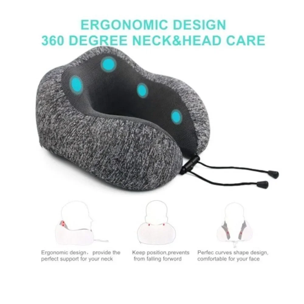 Travel Neck Memory Foam Ergonomic Pillow w/ Storage Bag Comfortable